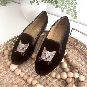 Journey West Women's Velvet Loafer Flat  Embroidery Smoking  Shoes Size 7M